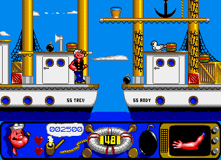 Popeye 2 (Amiga) screenshot: Level 4 - Shipyard