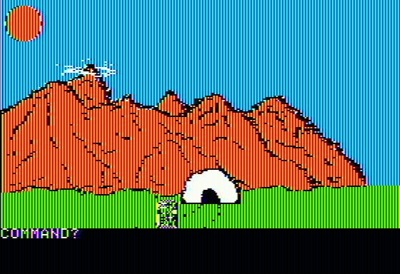 Caves of Olympus (Apple II) screenshot: Graphic screen of starting location