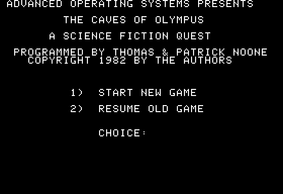Caves of Olympus (Apple II) screenshot: Menu