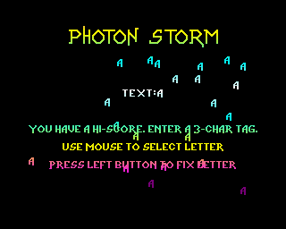 Photon Storm (Amiga) screenshot: Entering a high score