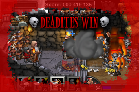 Army of Darkness: Defense (iPhone) screenshot: The endless wave is just that, played for high score.