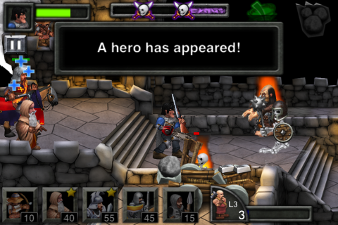 Army of Darkness: Defense (iPhone) screenshot: A powerful hero makes his first appearance for free... all subsequent times, though, you'll have to pay for.