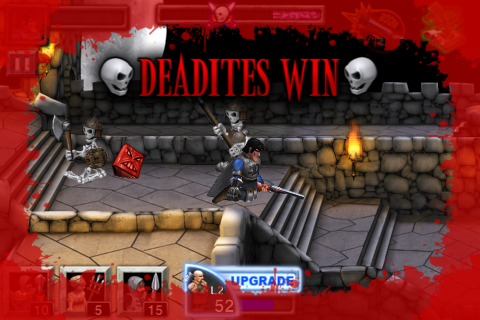 Army of Darkness: Defense (iPhone) screenshot: If Ash dies, the wave is lost.