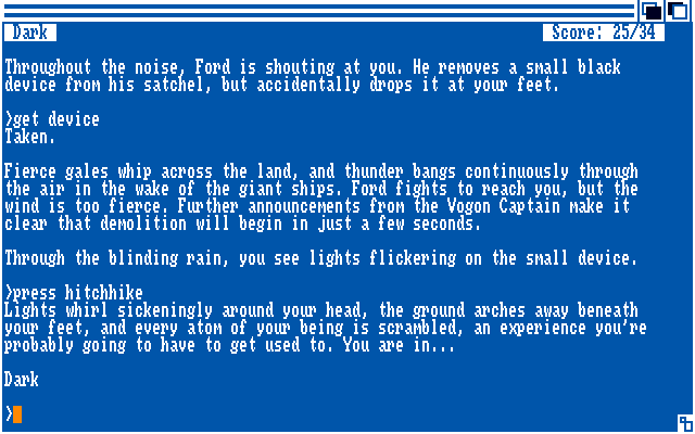 The Hitchhiker's Guide to the Galaxy (Amiga) screenshot: The infamous hitchhike