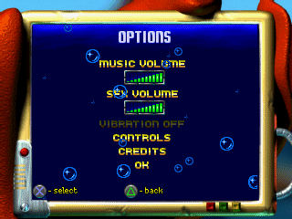 James Pond 2: Codename: RoboCod (PlayStation) screenshot: Options.