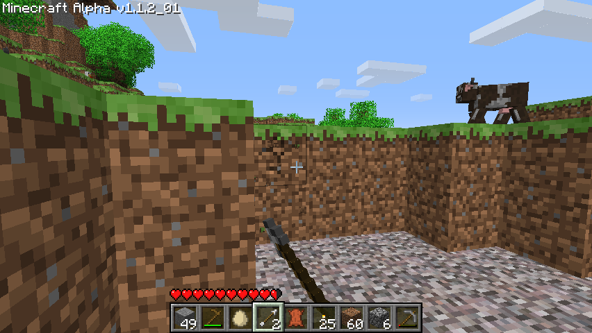 Minecraft (Windows) screenshot: Digging a ditch.