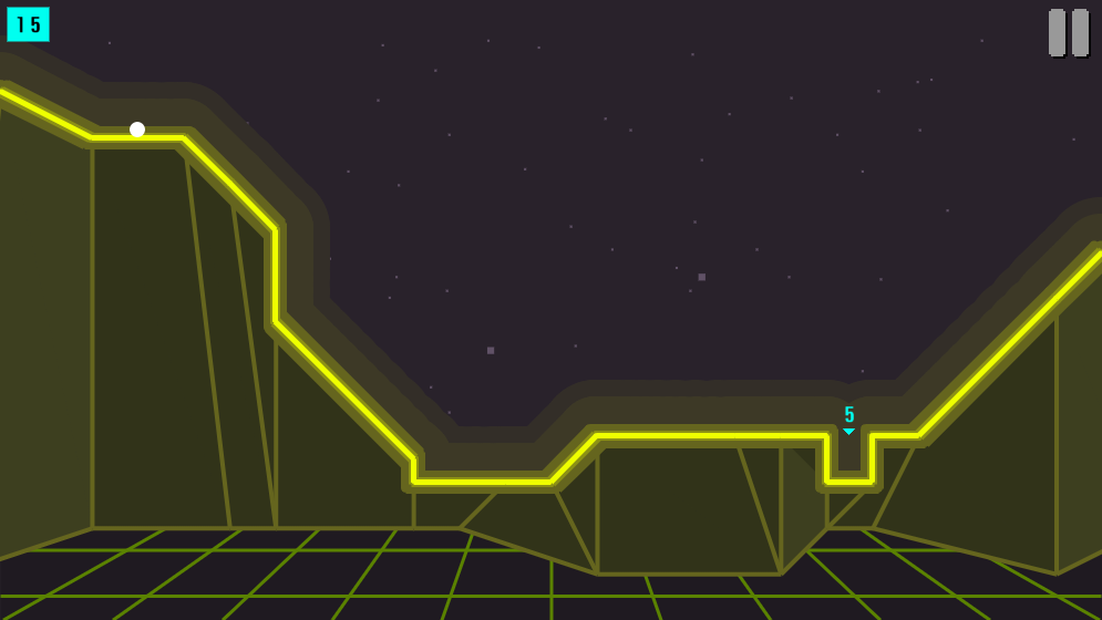 Arcade Golf Neon (Browser) screenshot: The up-hill slope on the right makes it a little easier, as it can prevent the ball from going off screen