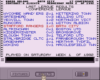 Premier Manager (Amiga) screenshot: Round results