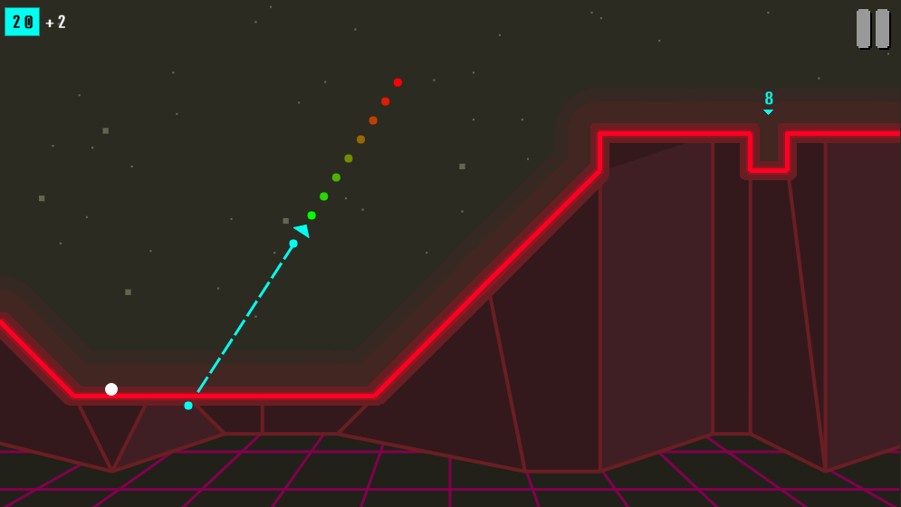 Arcade Golf Neon (Browser) screenshot: Try to reach the hole but be careful not to overshoot