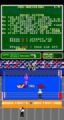 Pro Wrestling (Arcade) screenshot: Knocked down.