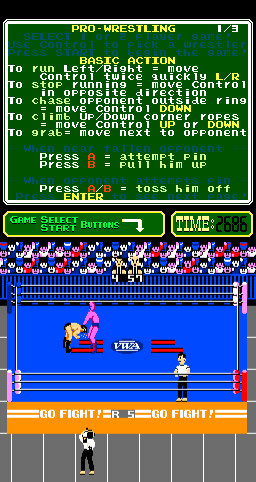 Pro Wrestling (Arcade) screenshot: Grabbed by the hair.