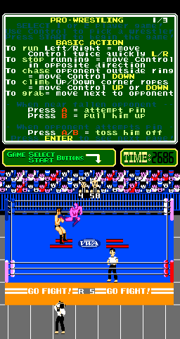 Pro Wrestling (Arcade) screenshot: Kick to the chest.