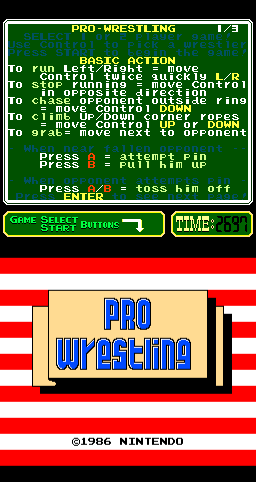 Pro Wrestling (Arcade) screenshot: Title Screen.