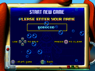 James Pond 2: Codename: RoboCod (PlayStation) screenshot: Enter your name.