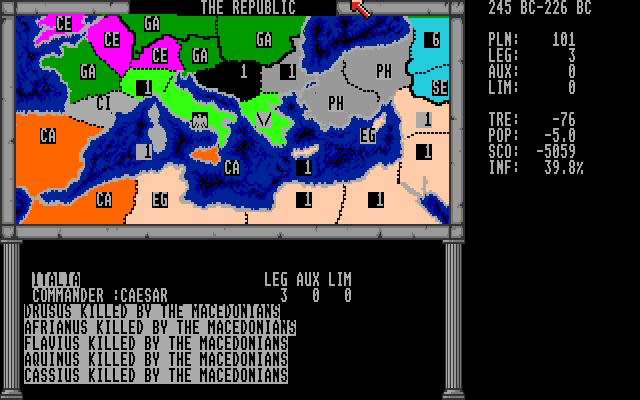 Annals of Rome (Amiga) screenshot: A Roman uprising fails to take back Italia.