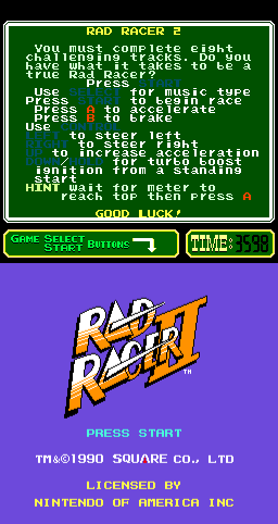 Rad Racer II (Arcade) screenshot: Title Screen.