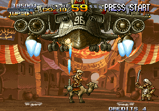 Metal Slug 2: Super Vehicle - 001/II (Arcade) screenshot: First boss fight