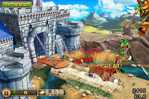 Castle Frenzy (iPhone) screenshot: A freed boar brings vengeance upon his captors