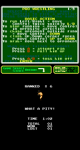 Pro Wrestling (Arcade) screenshot: You lost.
