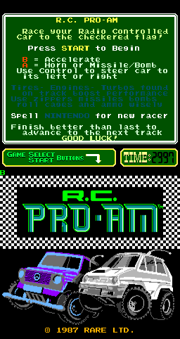 R.C. Pro-Am (Arcade) screenshot: Title Screen.