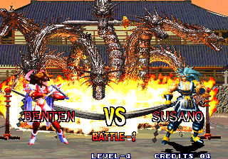 Ragnagard (Arcade) screenshot: Benten vs Susano