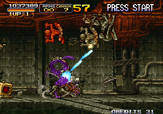 Metal Slug 2: Super Vehicle - 001/II (Arcade) screenshot: Exploding monster