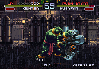 Galaxy Fight: Universal Warriors (Arcade) screenshot: Mustafar has trouble