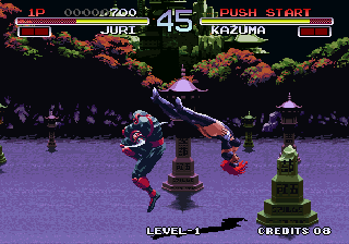 Galaxy Fight: Universal Warriors (Arcade) screenshot: Yuri's painful flight