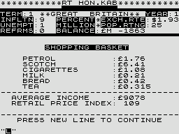 Great Britain Limited (ZX81) screenshot: Shopping basket
