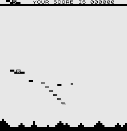 QS Defender (ZX81) screenshot: You can shoot six rockets at once