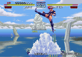 Galaxy Fight: Universal Warriors (Arcade) screenshot: Fall in water