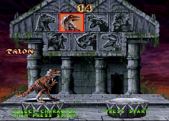 Primal Rage (Arcade) screenshot: Player select
