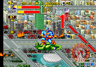 King of the Monsters (Arcade) screenshot: Standing on his chest.
