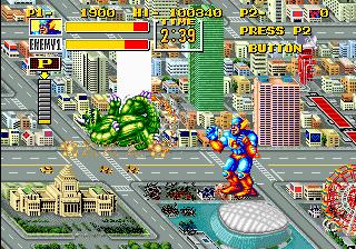 King of the Monsters (Arcade) screenshot: Knock him through the air..