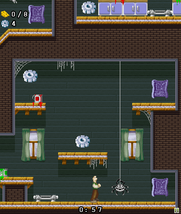 Wallace & Gromit Adventures (J2ME) screenshot: A spider is blocking the path