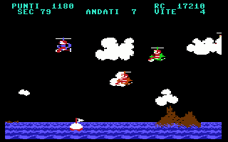 Mancopter (Commodore 64) screenshot: If you pass a buoy it will give you some extra time! (Italian version)