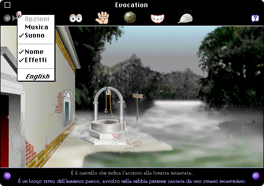 Evocation: La Sfida (Macintosh) screenshot: Options menu