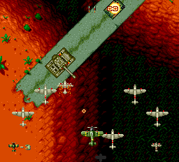 Twin Hawk (TurboGrafx-16) screenshot: You can call a squadron of planes for help instead of the general smart bomb.