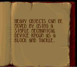 Mary Shelley's Frankenstein (SNES) screenshot: In all levels of the game, the monster needs to learn knowledge of a specific subject in order to solve some puzzles.