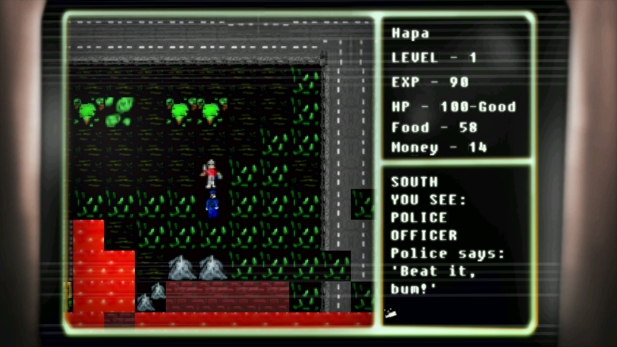 The Suomi RPG (Windows) screenshot: The game has some NPCs which you can talk to. They either give you words to shout near the dungeons, or they're just there for decoration.
