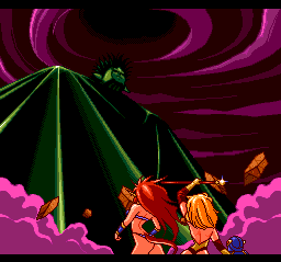 Dragon Half (TurboGrafx CD) screenshot: We must wear skimpy, sexy clothes before fighting evil. That's the way it works