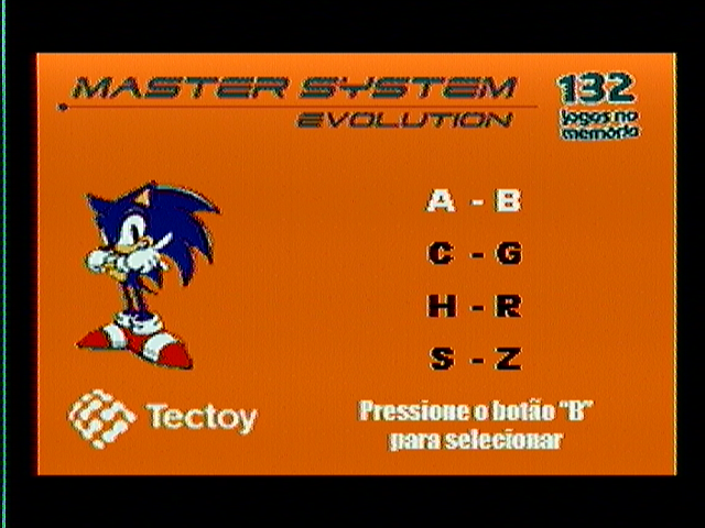 Master System Evolution (Dedicated console) screenshot: Main menu