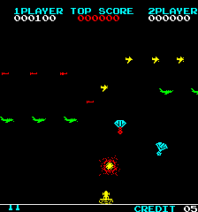 Sky Chuter (Arcade) screenshot: Shot a parachute mid-air