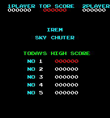 Sky Chuter (Arcade) screenshot: Title & High Score Table`