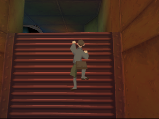Disney's Atlantis: The Lost Empire (PlayStation) screenshot: Milo climbing the stairs.