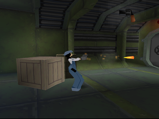Disney's Atlantis: The Lost Empire (PlayStation) screenshot: Audrey shooting her gun.