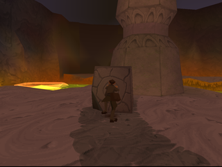 Disney's Atlantis: The Lost Empire (PlayStation) screenshot: Milo pushing a block to reach a higher platform.