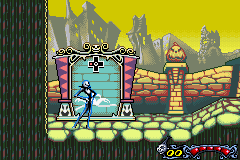 Tim Burton's The Nightmare Before Christmas: The Pumpkin King (Game Boy Advance) screenshot: The first screen have several sign which explain the controls.