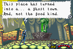 Tim Burton's The Nightmare Before Christmas: The Pumpkin King (Game Boy Advance) screenshot: Jack notices that something's not right.