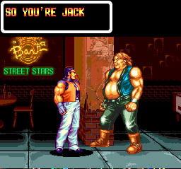Art of Fighting (TurboGrafx CD) screenshot: Yeah. Who the f*** wants to know?!..